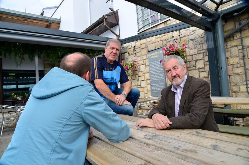 Michael Culbert, who heads up the Republican ex-prisoners group Coiste na nIarchimí, with John Bradley and a former British soldier (left) at the Felons Club in west Belfast. Photograph: Arthur Allison/Pacemaker Press