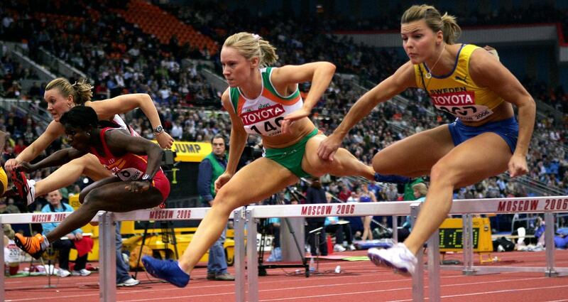 Derval O'Rourke on her way to winning gold in the 60m hurdles final in Moscow. Photograph: Inpho