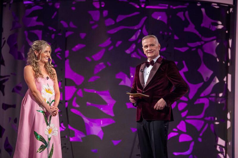 Washington, DC, Rose Soracha McGrath on stage with Dáithí Ó’Sé. Photograph: Domnick Walsh/Eye Focus