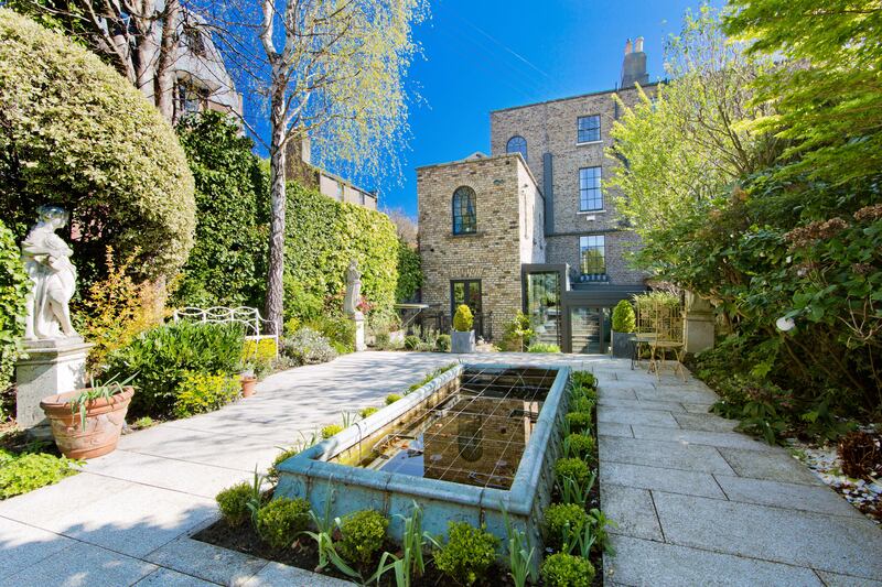 Rear garden with goldfish pond