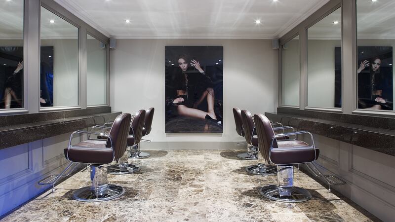 Brown Sugar- Hairdressing Salon-Blackrock-Ireland-marble floor chairs counter mirrors lighting