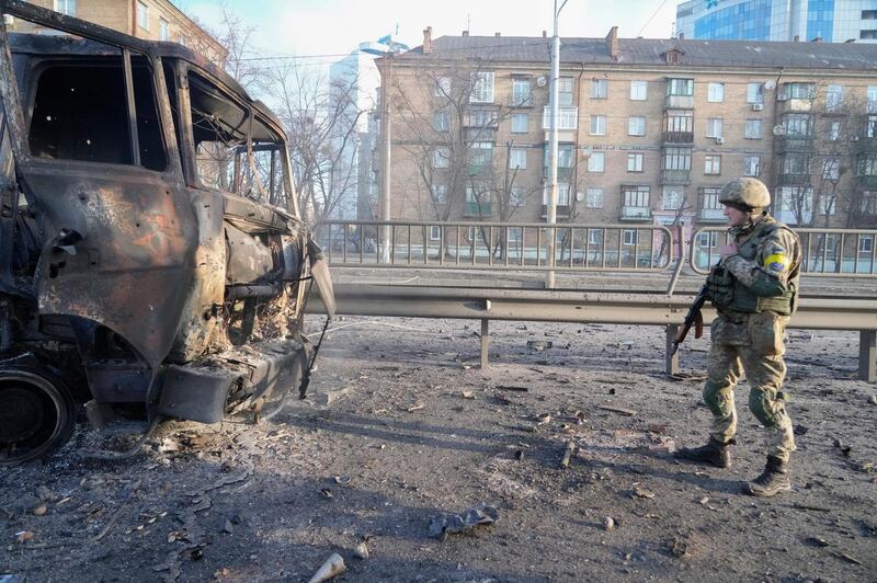 More than 70 Ukrainian soldiers have been killed after Russian artillery hit a military base in Okhtyrka, a city between Kharkiv and Kyiv. Photograph: AP Photo/Efrem Lukatsky
