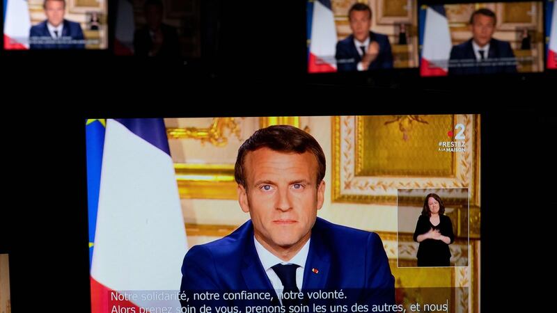 Emmanuel Macron iduring a televised address to the nation on April 13th. Photograph: Martin Bureau/AFP via Getty Images