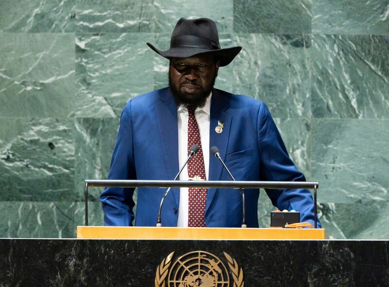 South Sudan's president Salva Kiir Mayardit addresses the United Nations. Photograph: Justin Lane/EPA/Shutterstock