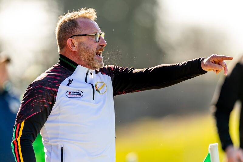 Carlow manager Joe Murphy gives instructions from the sideline during the game against Meath. Photograph: Morgan Treacy/Inpho
