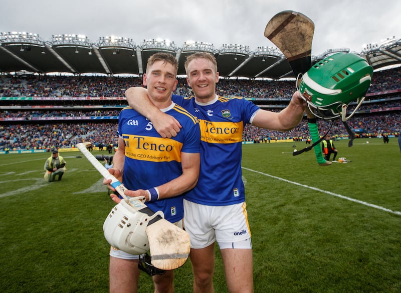 Brendan Maher and Noel McGrath after beating Kilkenny in the All-Ireland Senior Hurling Championship final. Photograph: James Crombie/Inpho