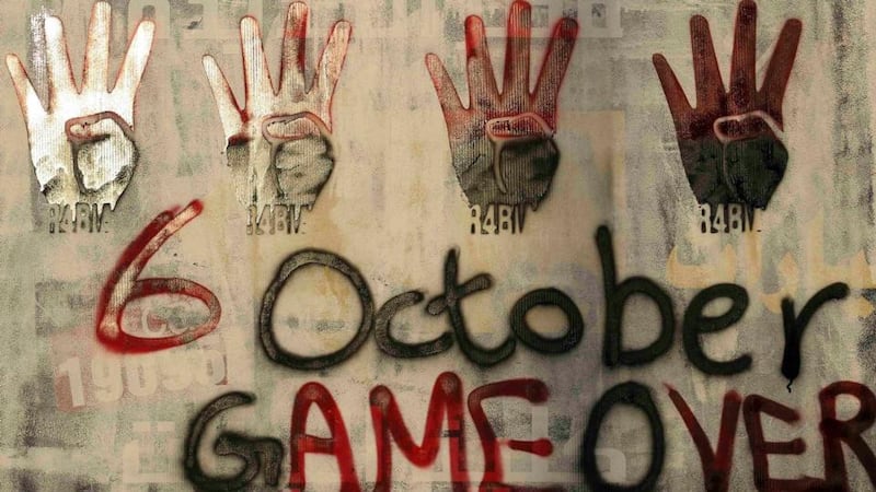 Signs of the “Rabaa” or “four” are seen during a protest against the military by members of the Muslim Brotherhood and supporters of ousted Egyptian President Mohamed Mursi near Rabaa al-Adaweya square in Cairo. The signs are in reference to the police clearing of Rabaa al-Adawiya protest camp on August 14th and demonstrations organised in Egypt for October 6th. Photograph: Amr Abdallah Dalsh/Reuters