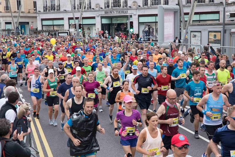 Runners at the starting line of the 2018 Cork City Marathon. Over 8,500 individuals took to the streets of Cork this morning. Photograph: Darragh Kane