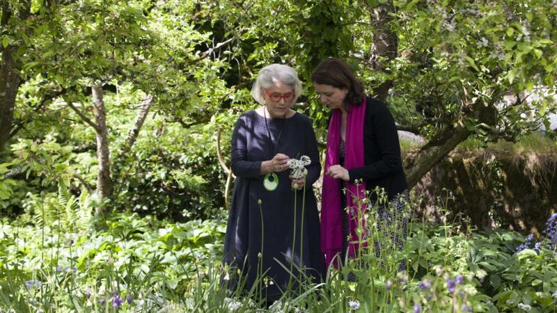 Festival director Darina Allen in the herb Garden at Ballymaloe Cookery School  with Fuchsia Dunlop who gave a talk and did a cookery demonstration on Chinese food. Photograph: Clare Keogh