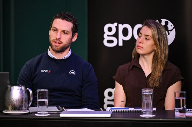 GPA CEO Tom Parsons and GPA's national executive committee co-chair Aisling Maher. Photograph: Stephen McCarthy/Sportsfile