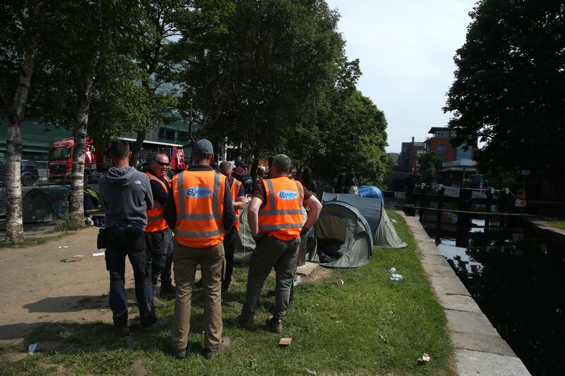 An operation involving staff from the HSE, Waterways Ireland and other agencies got under way on Tuesday morning along the Grand Canal in Dublin. Photograph: Stephen Collins/Collins