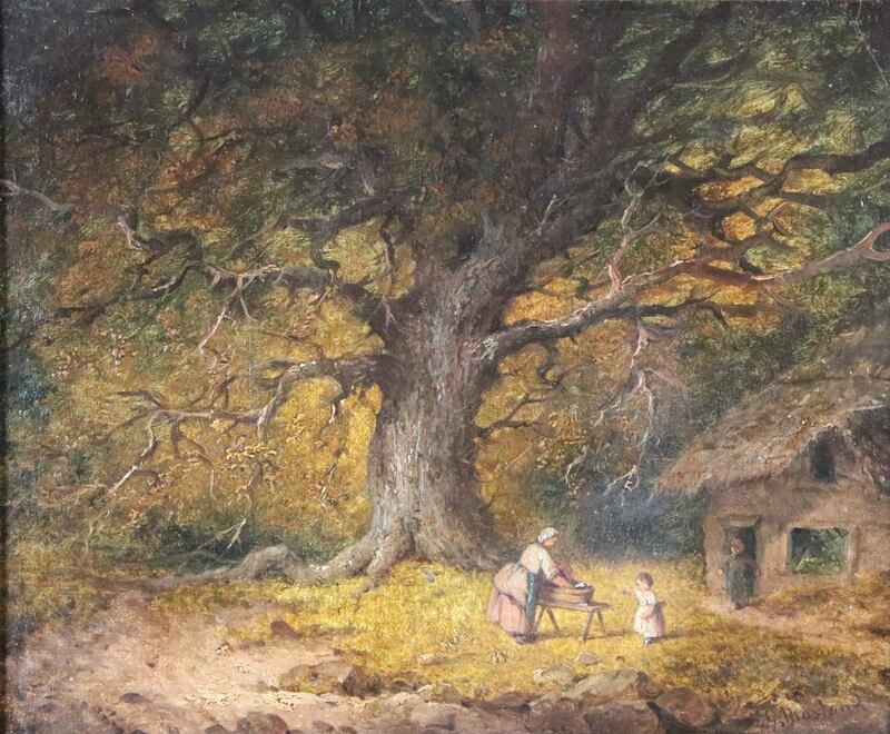 A mother and child washing clothes in a woodland setting by English painter George Morland (€180-€220)