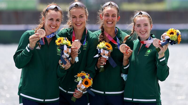 Bronze medallists Aifric Keogh, Eimear Lambe, Fiona Murtagh and Emily Hegarty. Photograph: Naomi Baker/Getty