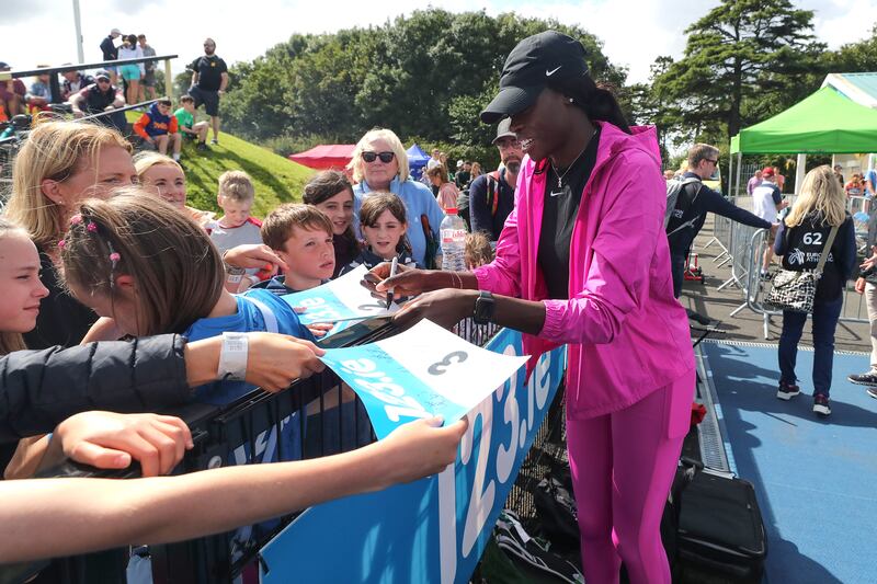 Last year Rhasidat Adeleke turned up for the National Championships to meet supporters even though she couldn't race. Photograph: Bryan Keane/Inpho