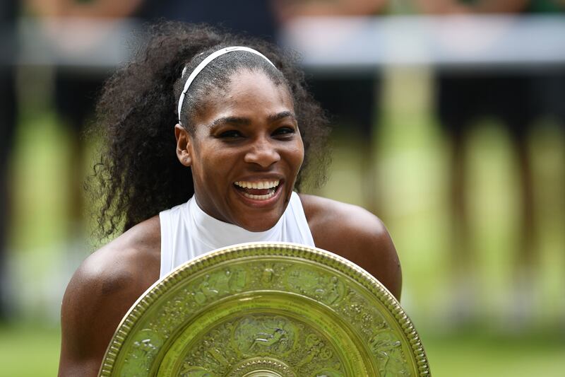 Serena Williams with the Venus Rosewater Dish after her women's singles final victory over Germany's Angelique Kerber at Wimbledon on July 9th, 2016. Photograph: Glyn Kirk/AFP via Getty Images