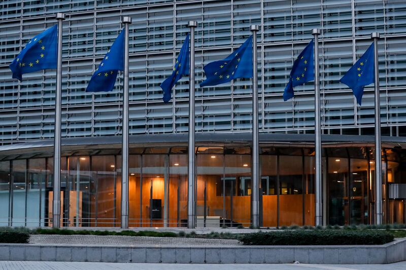 European flags fly in front of the Berlaymont building hosting the European Commission. Photograph: Stephanie Lecocq/EPA
