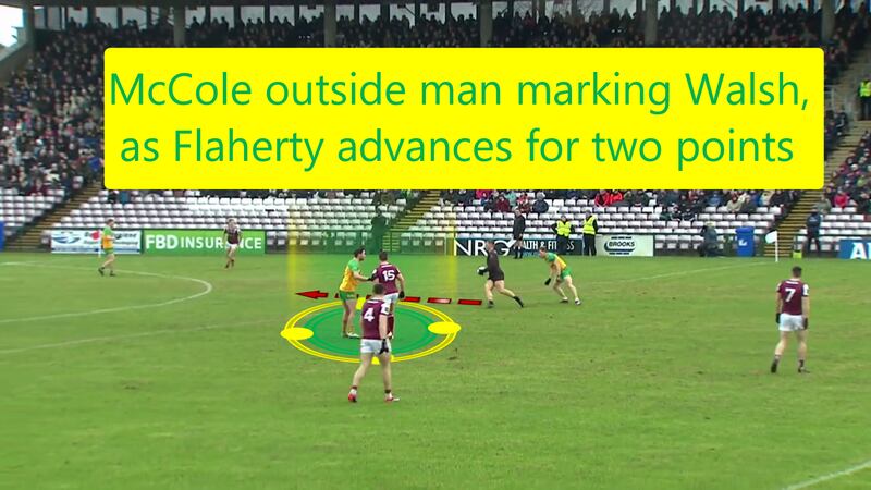 Donegal's Brendan McCole man-marking Shane Walsh during their NFL Divsion 1 game in Salthill.