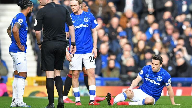 Séamus Coleman has faced a battle to hold on to his right-back slot at Everton  with Djibril Sidibé. Photograph:  Paul Ellis/AFP via Getty Images