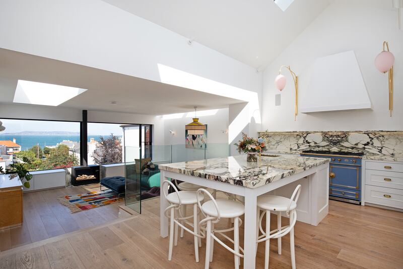 Kitchen and sitting area with sea views. Photograph: David Killeen