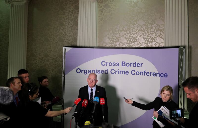 Minister for Justice  Charlie Flanagan speaking to the media during the conference Photograph: Brian Lawless/PA Wire