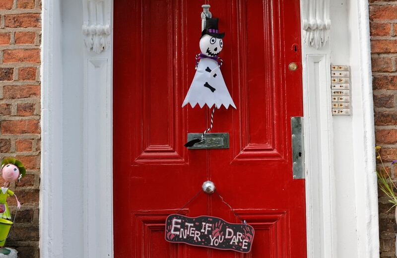 20/10/2021 - NEWS - Halloween decorations outside houses on Mountpleasant Square, in Dublin.  Conor Goodman FeaturesPhotograph: Alan Betson / The Irish Times