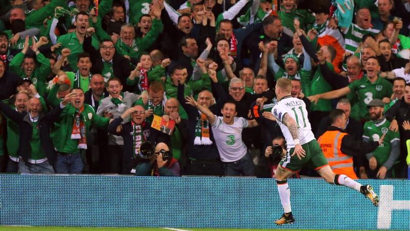 James McClean: the winger celebrates scoring against Wales in October. Photograph: Athena/Getty