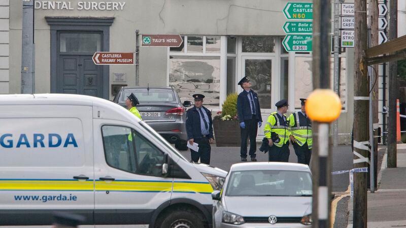 Gardaí examine the scene of the fatal shooting of Det Garda Colm Horkan in Castlerea, Co Roscommon. Photograph: Colin Keegan/Collins Dublin