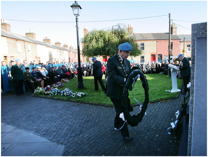 Brigadier General Vincent Savino, president of the Irish United Nations Veterans Association, laying a wreath in November 2008 at an annual ceremony to honour members of the Defence Forces, An Garda Síochána and civilian personnel who died on UN peacekeeping missions. Photograph: Bryan O'Brien