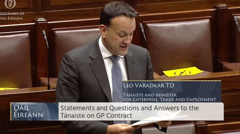 Tánaiste Leo Varadkar speaks in the Dáil on Tuesday afternoon. Screengrab: Oireachtas TV
