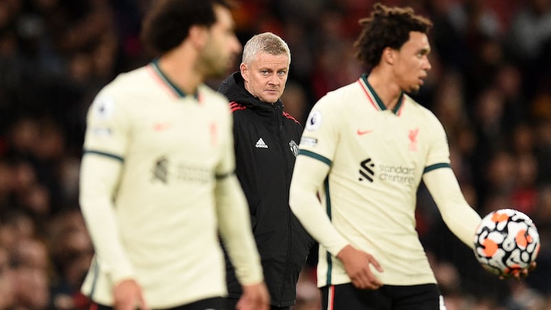 Manchester United manager  Ole Gunnar Solskjær looks on during the  Premier League match against Liverpool at Old Trafford. Photograph: Oli Scarff/AFP via Getty Images