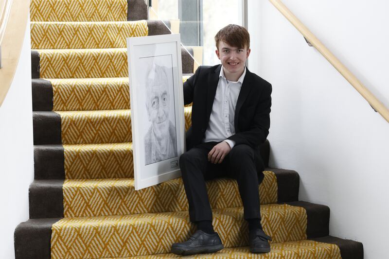 Daniel's winning work, for which he receives a prize of €1,500, is entitled 'Colm' and is a painstakingly detailed portrait study in graphite pencil. Photograph: Nick Bradshaw / The Irish Times