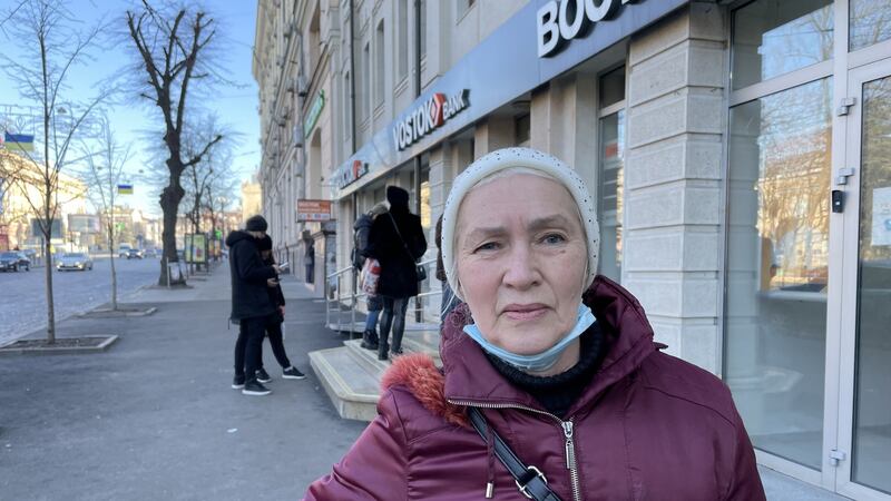 Albina in central Kharkiv, after she was woken at 5am by Russian missile strikes near the city. Photograph: Daniel McLaughlin