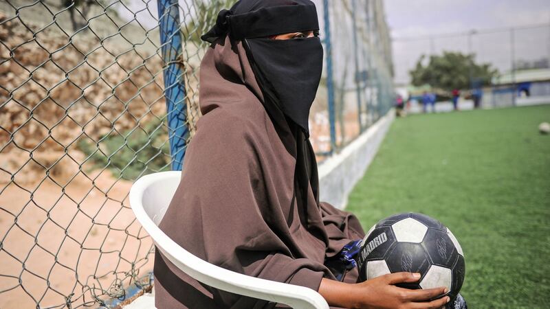 Aisha Alli (25) a Somali football player of Golden Girls Football Centre, Somalia’s first female soccer club. Photograph:  Getty Images