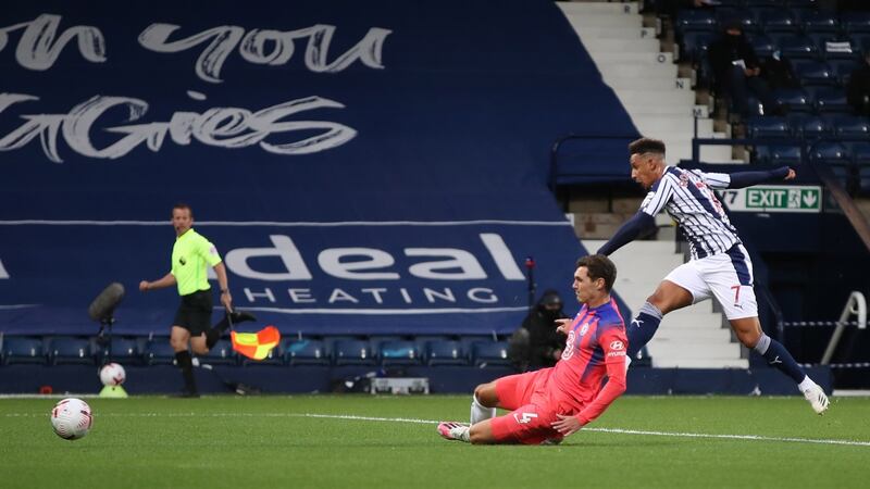 Callum Robinson scores for West Brom against Chelsea. Photograph: Nick Potts/EPA