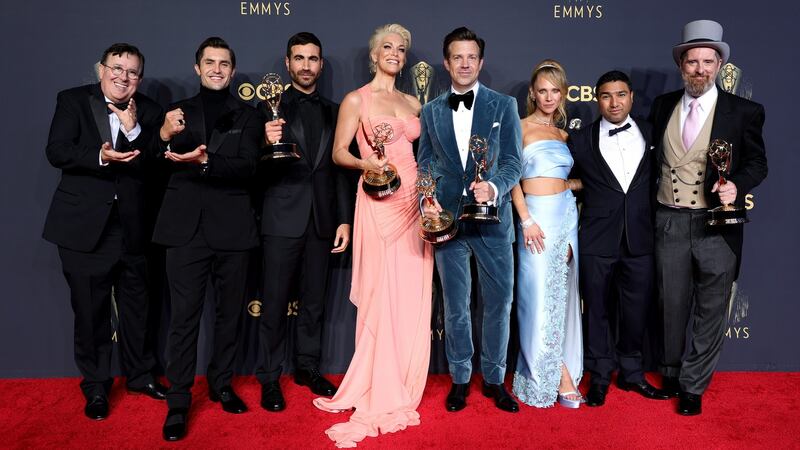 The cast of Ted Lasso, winners of Outstanding Comedy Series, as well as numerous comedy acting awards. Photograph:  Rich Fury/Getty