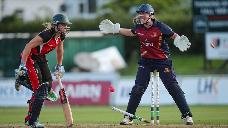 Leinster’s Laura Delany makes an appeal to the umpire during a Leinster Women’s Senior Cup Final against YMCA at Pembroke Cricket Club. Photograph: Oisín Keniry/Inpho