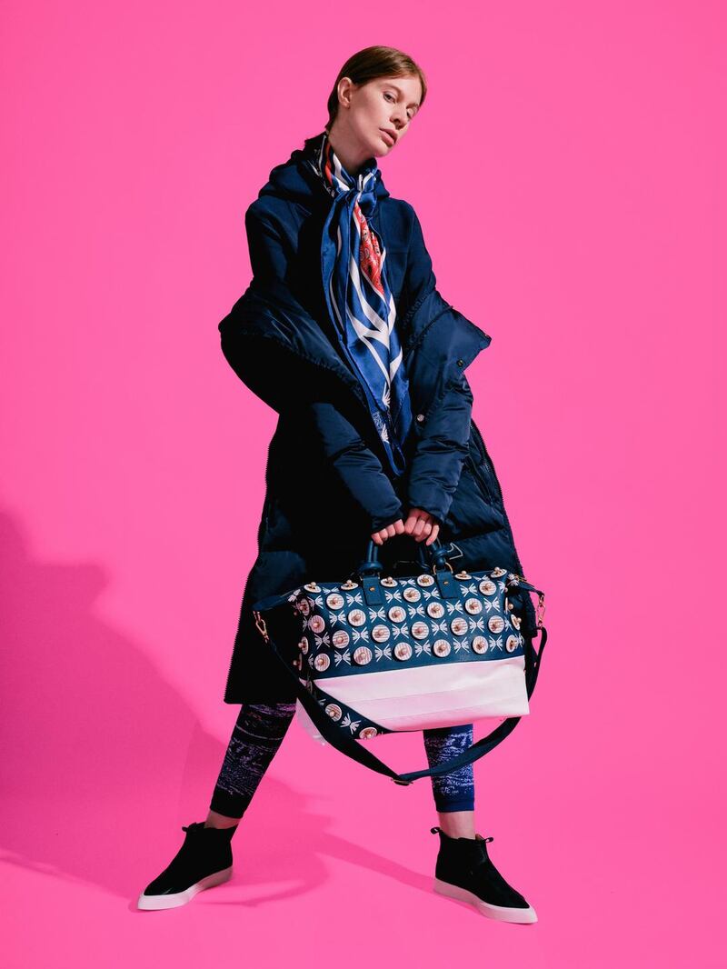 Silk satin quilted coat €1,207, silk scarf €222, embellished leather bag €3,000, shoes €250. Photograph: notpaulsimon