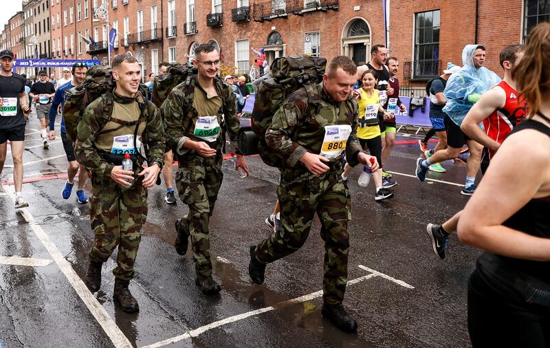 Members of the Irish Defence Forces at the start of the Dublin Marathon. Photograph: Ben Brady/Inpho