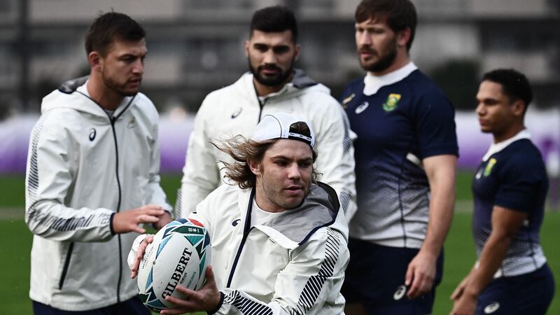 South Africa’s Faf de Klerk trains ahead of Saturday’s Rugby World Cup final. Photograph: Anne-Christine Pouloulat/AFP/Getty