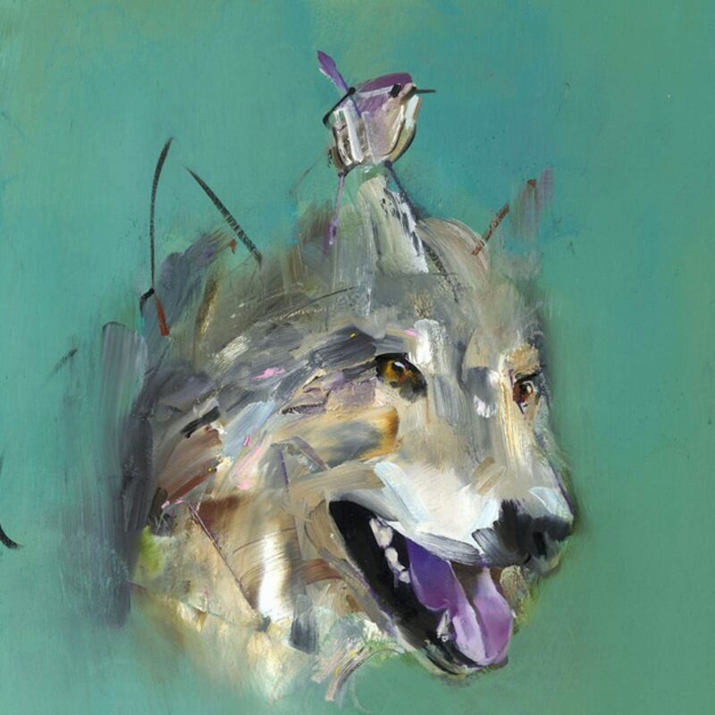 Gabhann Dunne, Wren and Wolf, oil on gesso panel