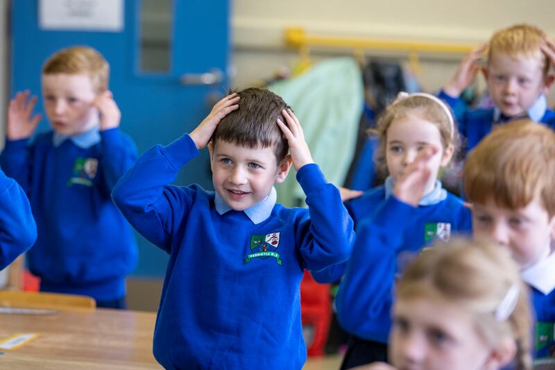 Ruadhan Fallon on his first day at the school. Photograph: Tom Honan