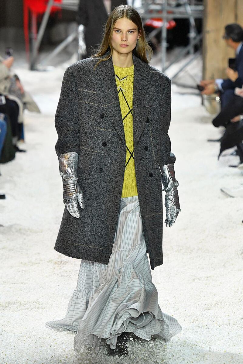 The vogue for oversize, sloping shouldered tweed coats and jackets has been embraced by Calvin Klein. Photograph: Getty Images