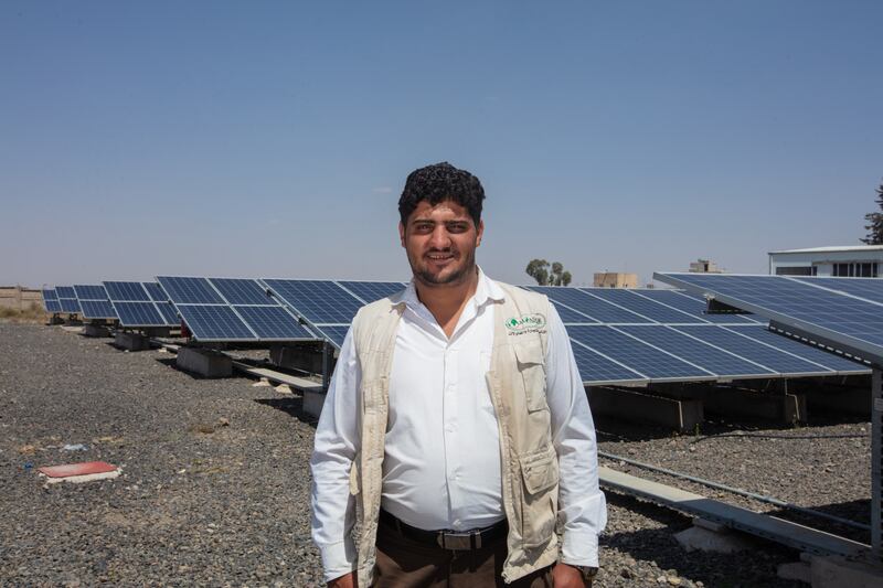 Mohammed Hasan, head of maintenance at the water and sanitation department in Dhamar: Unicef provided the panels, inverters, control devices, and the entire system.' Photograph: Qadari/Unicef