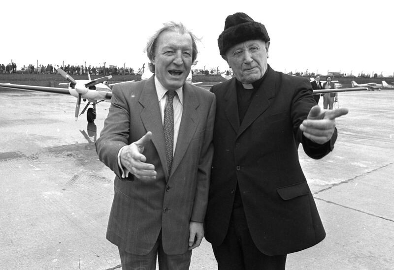 Charles Haughey and Monsignor James Horan at the opening of Knock Airport in 1986. Photograph: Peter Thursfield