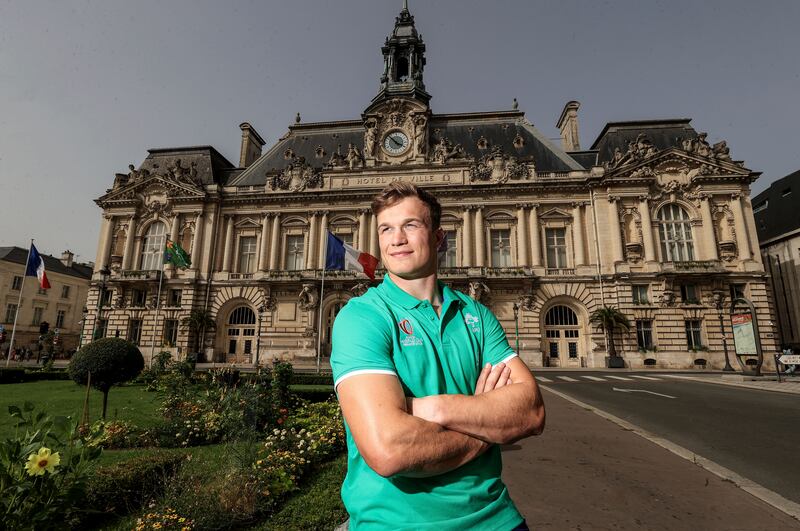 Josh van der Flier in Tours, where the Ireland team will be based throughout the group stages, moving to a hotel in Bordeaux in the run-up to matches in that city. Photograph: Dan Sheridan/Inpho