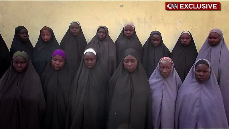 Screen grab from a video the Nigerian government has said is  “proof of life” of 15 of the more than 200 schoolgirls abducted by Boko Haram. Photograph: AFP/CNN