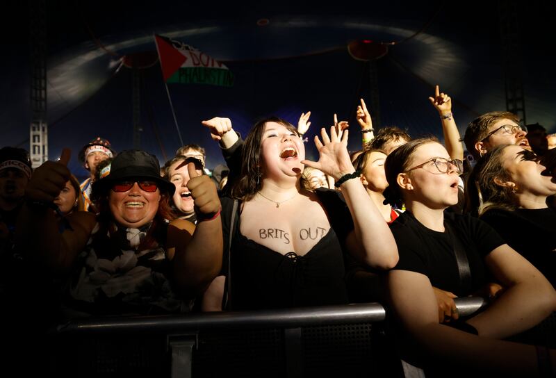 Electric Picnic: Kneecap fans watch at they perform on the Electric Arena stage. Photograph: Alan Betson

