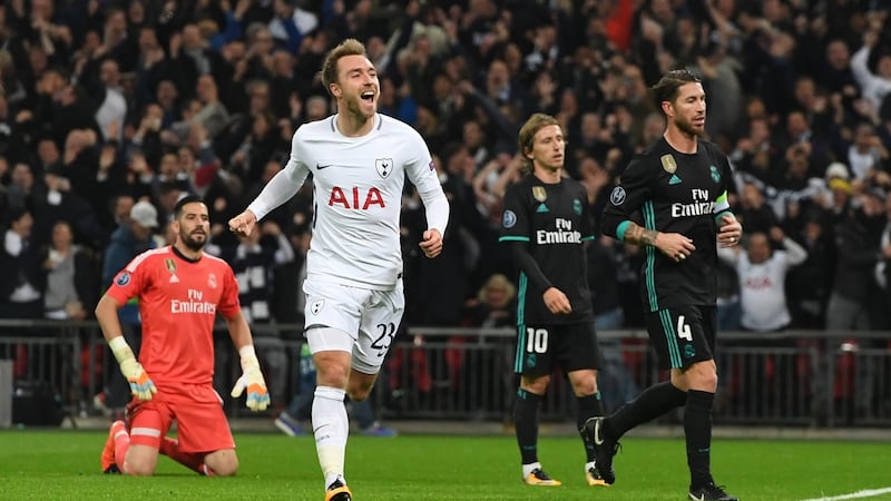 Christian Eriksen after  scoring for Spurs against Real Madrid at Wembley Stadium on November 1st. Photograph: EPA