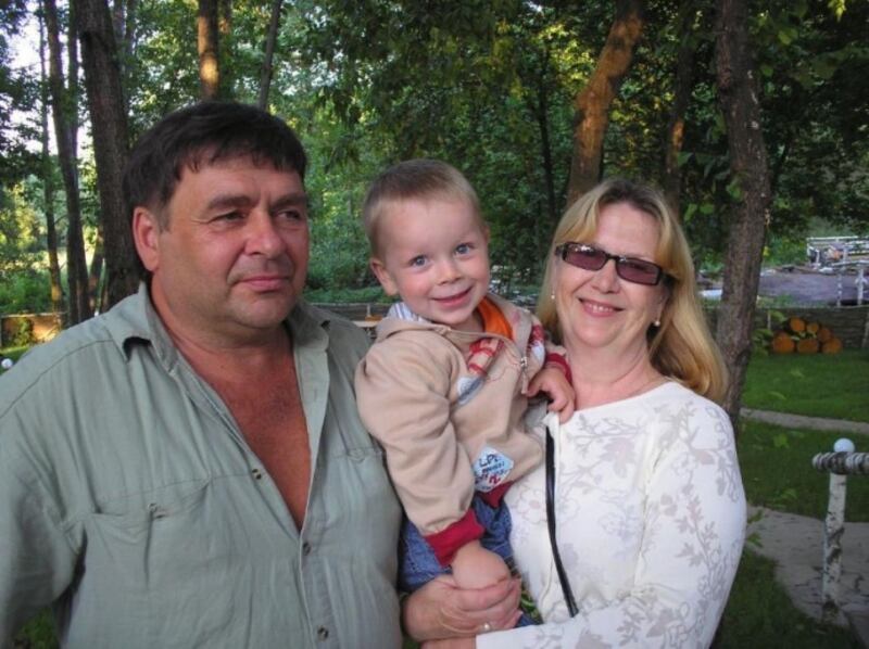 Valeriy Kizilov and Liudmyla Kizilova with grandson Oleh when he was a small boy. Valeriy was killed by Russian troops during their occupation of Bucha last year and Oleh (now 17) moved with his mother Svitlana to Ballinrobe, Co Mayo. Photograph courtesy of Yevhen Kizilov