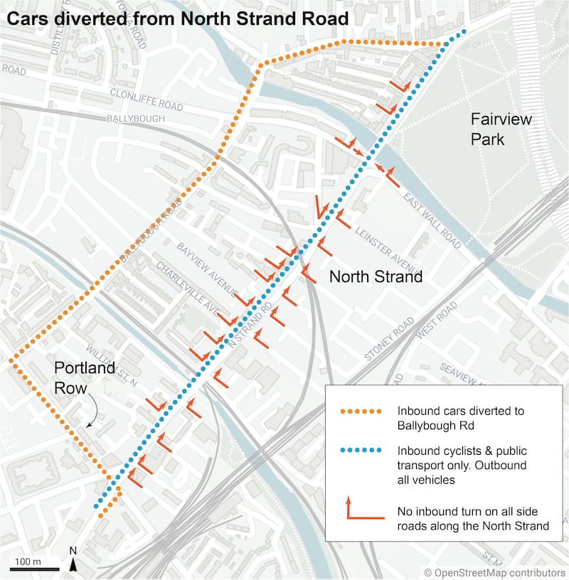 Graphic: Irish Times Graphics Cars diverted from North Strand Road